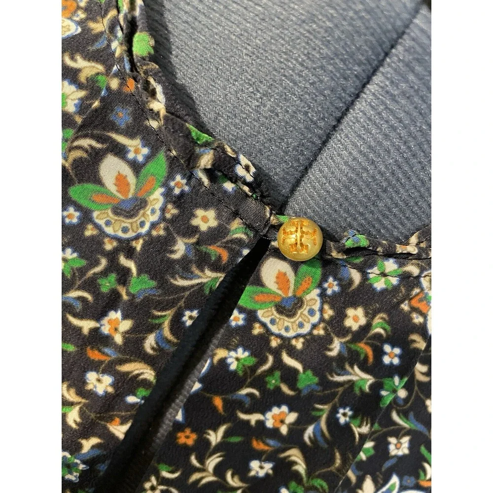 Tory Burch Silk Navy Floral Flutter Cap Sleeve Top Prairie Peasant Preppy Y2K 0